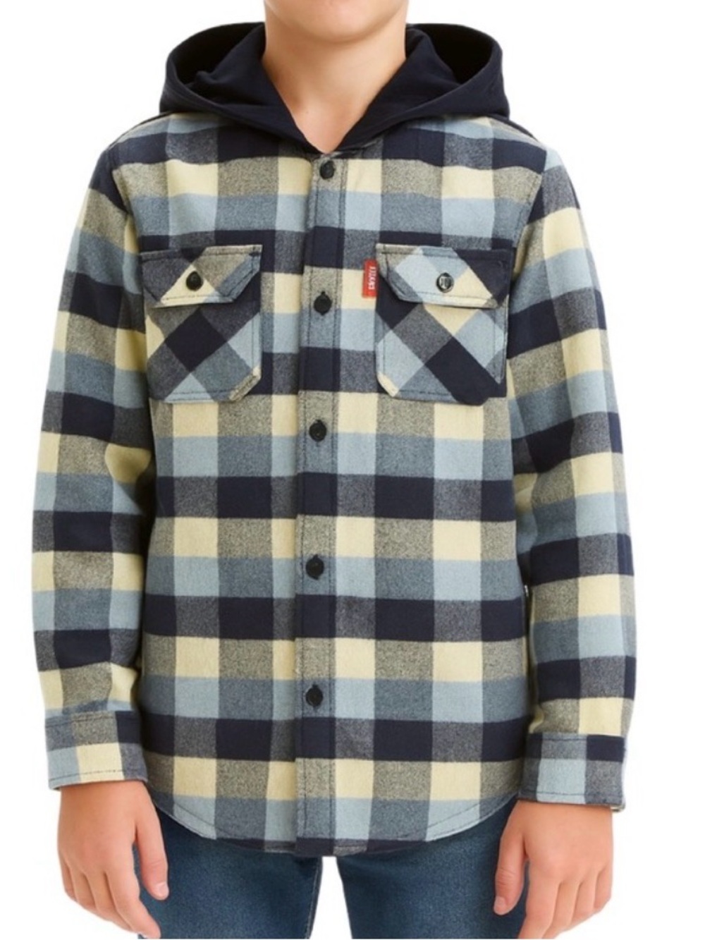 Levi’s Boys XL 14/16 Hooded Flannel Shirt Jacket Blue Plaid NWT Shacket